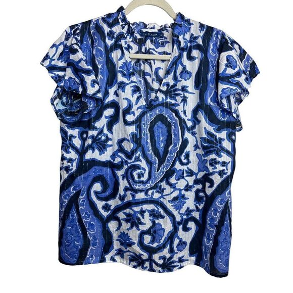 La Plage Blue Ruthie Ruffle Top Sz. M - Picture 1 of 6